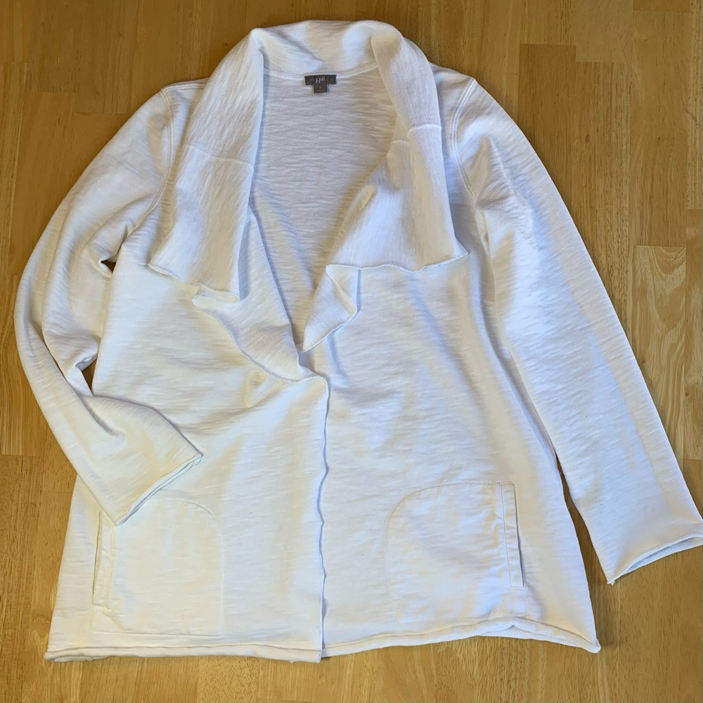 J Jill Ivory French Terry Loose Fit Cardigan with Pockets, Small, EUC